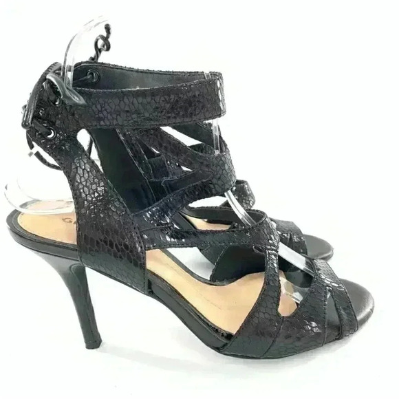 Gianni Bini heels size 6.5 black leather snakeskin embossed lace up party - Picture 12 of 12